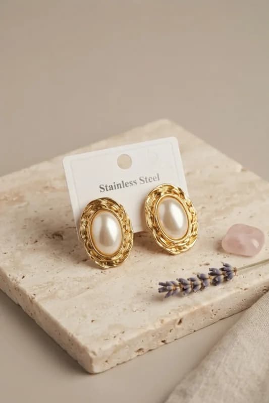 Vintage Beyaz İnci Detaylı Gold Renk Kolye