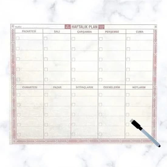 Kendiliğinden Yapışkanlı Haftalık Planlayıcı 40cm-50cm