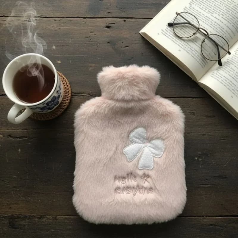 Peluş Sıcak Su Torbası 1 Lt Pembe Kurdeleli Yumuşak Kılıf