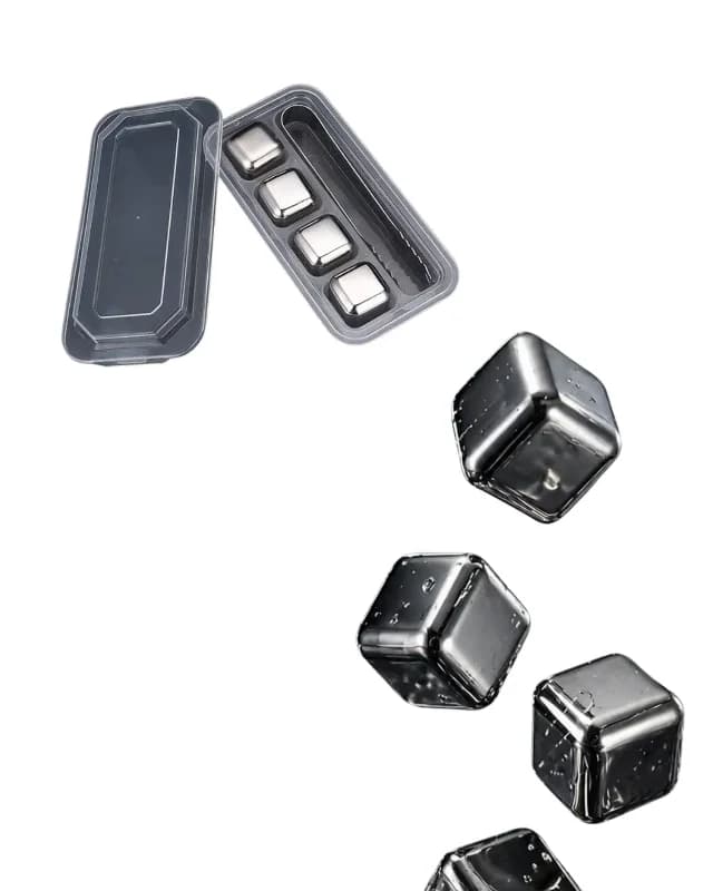 Şık Metal Buz Küpleri Seti 4 Adet Çelik İçecek Soğutucu