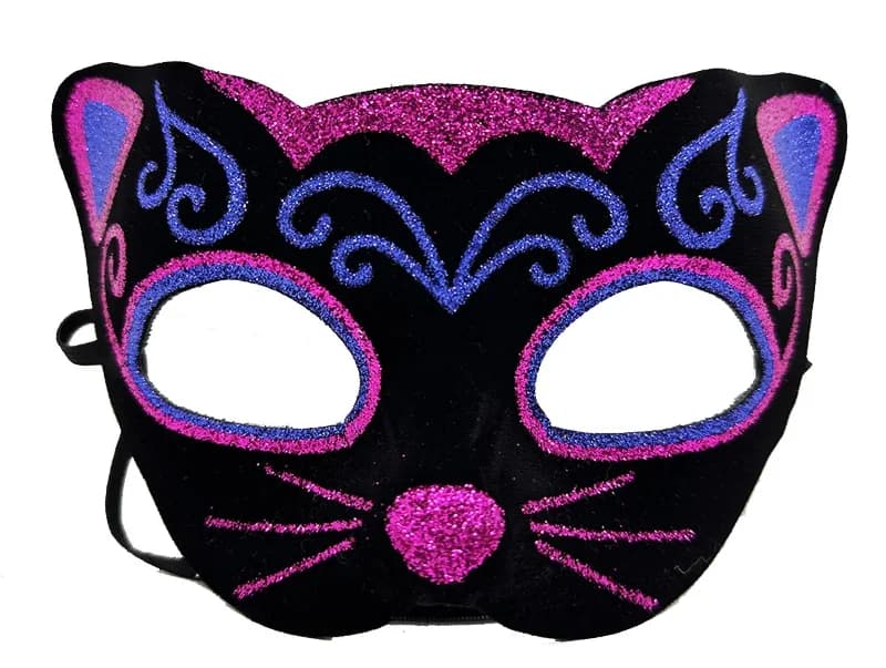 Eğlenceli Kedi Maskesi 20x13 Cm Pembe Mavi Sim İşlemeli