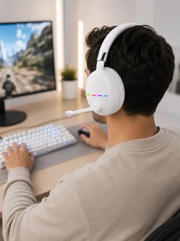 Kablosuz Bluetooth 5.0 Kulaklık Beyaz Renkli Mikrofonlu