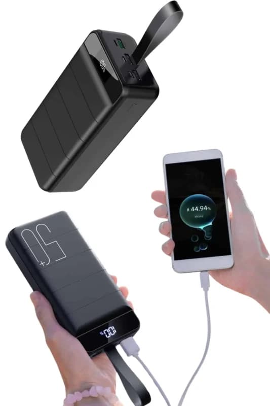 Siyah Taşınabilir Powerbank 50.000 Mah 4 Girişli Hızlı Şarj Fenerli