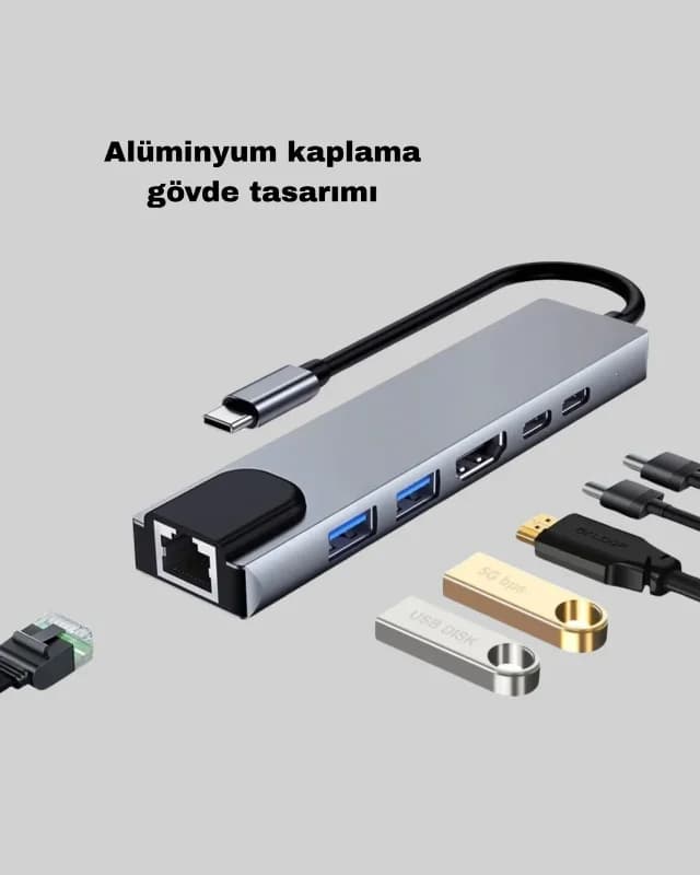 Alüminyum Gövde İle Type-c Çoklu Dönüştürücü - 5 Portlu