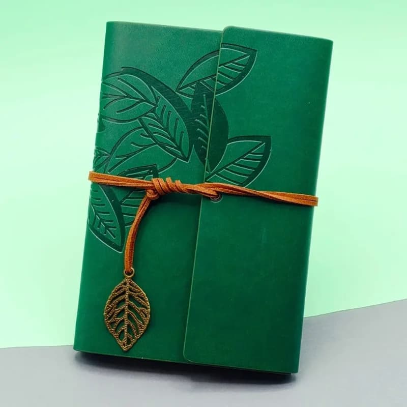 Şık Yeşil Deri Kapaklı Defter 75 Yaprak Ajanda