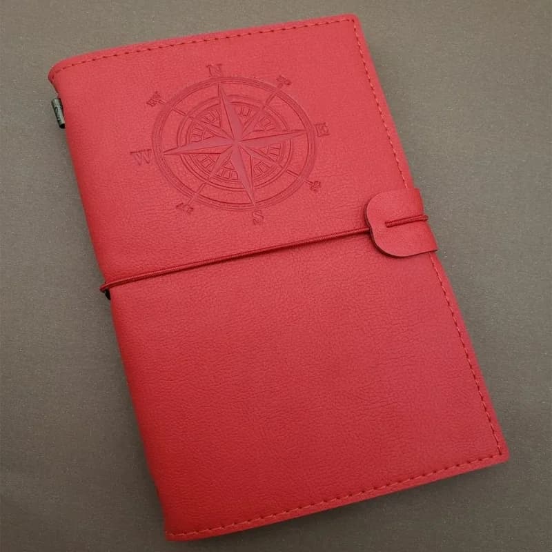Kırmızı Deri Defter Pusula Baskılı 20x12.5 Cm Ofis Kullanımı