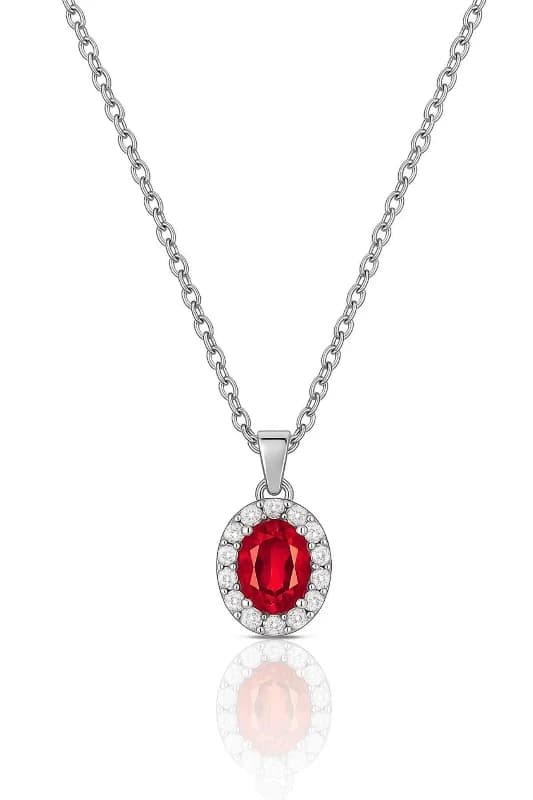 Minera Serisi 925 Ayar Gümüş Pırlanta Modeli Zirkon Taşlı Oval Kolye