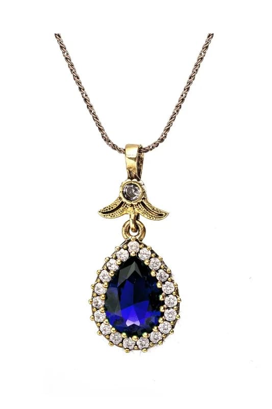 Hürrem Sultan Serisi Mavi Safir Taşlı Gümüş Doğal Taşlı Otantik Kolye