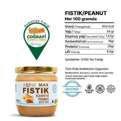 Alune Max Şekersiz Fıstık Ezmesi 350gr