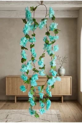BAKBURAYA YAPAY ÇİÇEKÇİLİK 2 adet mavi sakura 2 metre sarkan sarmasik ev dekor masa süsü