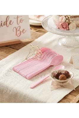 BAKBURAYA YAPAY ÇİÇEKÇİLİK 25 li sert plastik pembe plastik kaşık Bride baby shower doğum günü