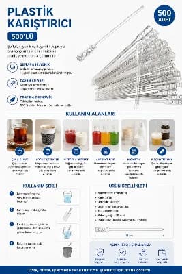 Kumsal Mutfak Ambalaj Plastik Karıştırıcı 500'lü