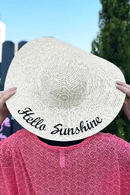 Hello Sunshine Yazılı Hasır Şapka Ekru RŞ-22