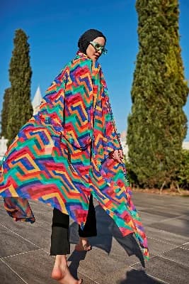 Remsa Tesettür Mayo Üzerine Tek Kaftan Kimono Pareo RP016 Tetris