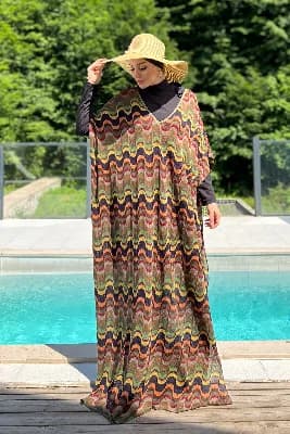 Remsa Tesettür Mayo Üzerine Triko Örme Tek Kaftan Pareo 430-T13 Renkli