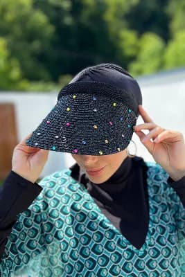 Remsa Taşlı Vizör Hasır Şapka Güneş Koruyucu Siperlik RŞ-100 Siyah