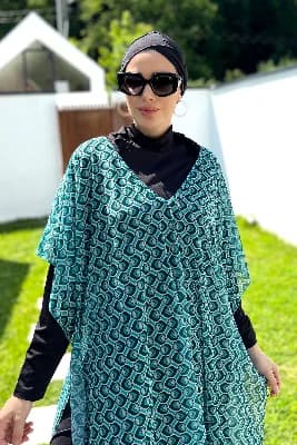Remsa Tesettür Mayo Üzerine Desenli Tek Kaftan Pareo 430-306 Mint