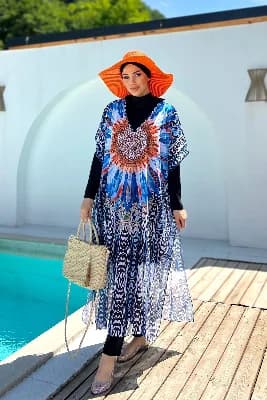 Remsa Tesettür Mayo Üzerine Desenli Tek Kaftan Pareo 430-307 Arjantin