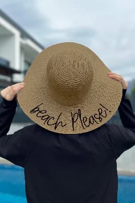 Beach Please Yazılı Hasır Şapka Camel Rş-61