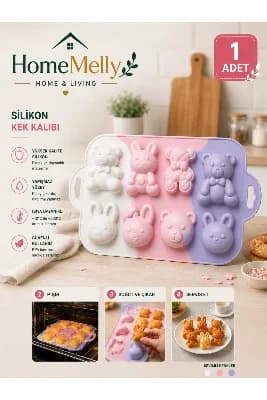 Silikon Figürlü Kek Kalıbı 8'li Mini Kek Muffin Çikolata Kalıbı Yapışmaz Fırın Tepsisi