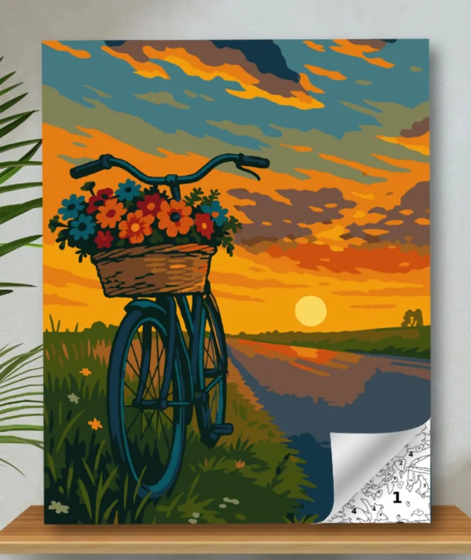 ÇİÇEKLİ BİSİKLET 40x50 SAYILARLA TUVAL BOYAMA SETİ