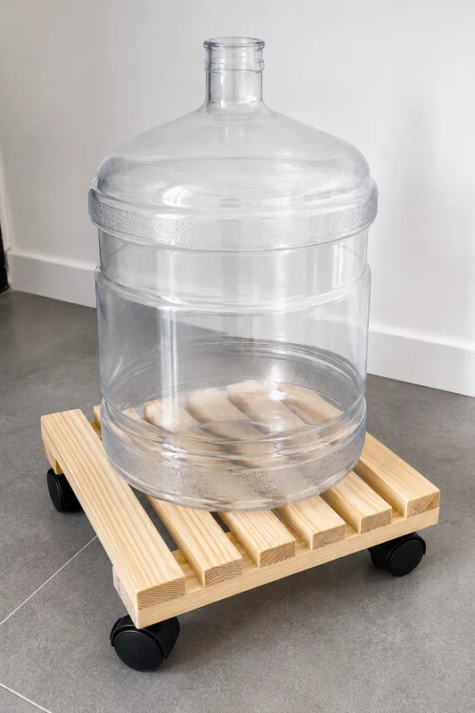 Vuud Ahşap Tekerlekli Damacana Altlığı ve Saksı Altlığı 30X30 Cm, Masif Ahşap, Damacana Stantı – 2. görsel
