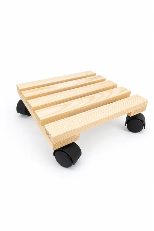 Vuud Ahşap Tekerlekli Damacana Altlığı ve Saksı Altlığı 30X30 Cm, Masif Ahşap, Damacana Stantı