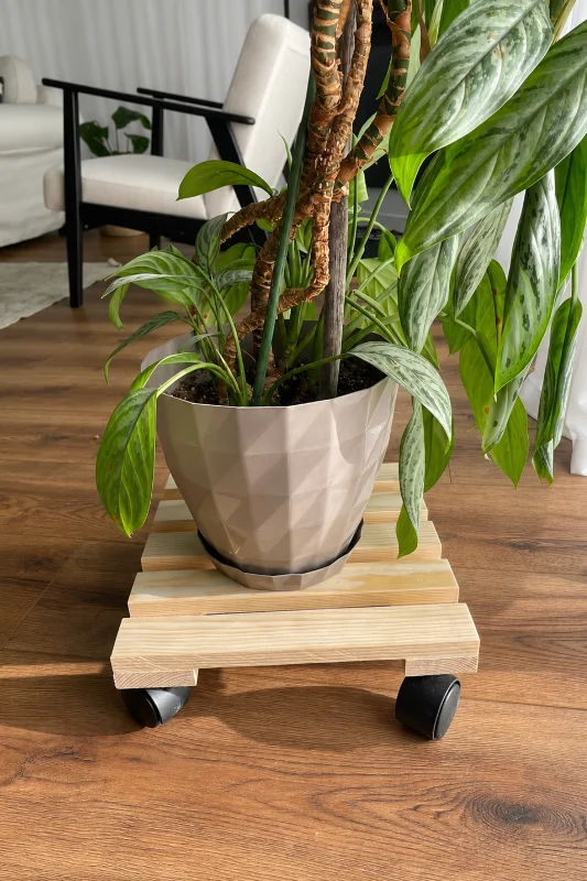 Vuud Ahşap Tekerlekli Damacana Altlığı ve Saksı Altlığı 30X30 Cm, Masif Ahşap, Damacana Stantı – 4. görsel