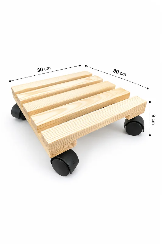 Vuud Ahşap Tekerlekli Damacana Altlığı ve Saksı Altlığı 30X30 Cm, Masif Ahşap, Damacana Stantı – 3. görsel