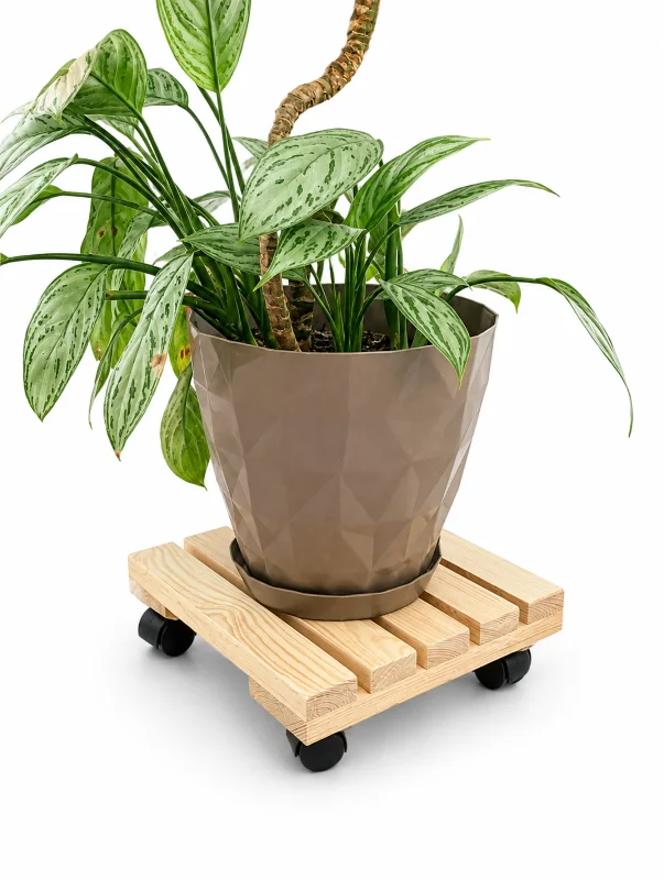 Vuud Ahşap Tekerlekli Damacana Altlığı ve Saksı Altlığı 25X25 Cm, Masif Ahşap, Damacana Stantı – 4. görsel