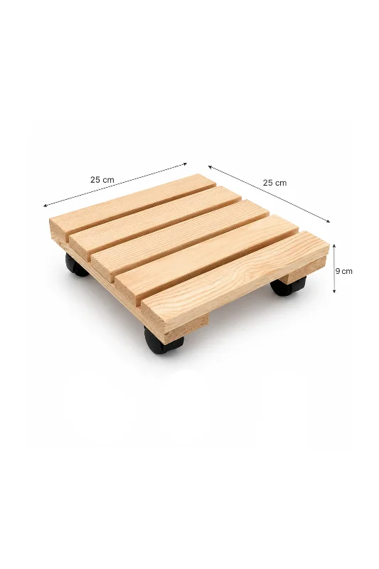 Vuud Ahşap Tekerlekli Damacana Altlığı ve Saksı Altlığı 25X25 Cm, Masif Ahşap, Damacana Stantı – 2. görsel