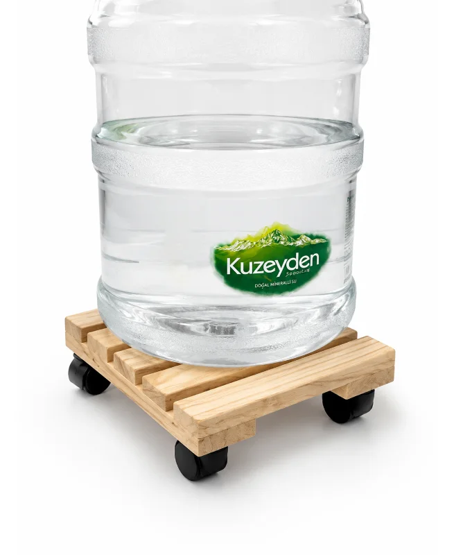Vuud Ahşap Tekerlekli Damacana Altlığı ve Saksı Altlığı 25X25 Cm, Masif Ahşap, Damacana Stantı – 3. görsel