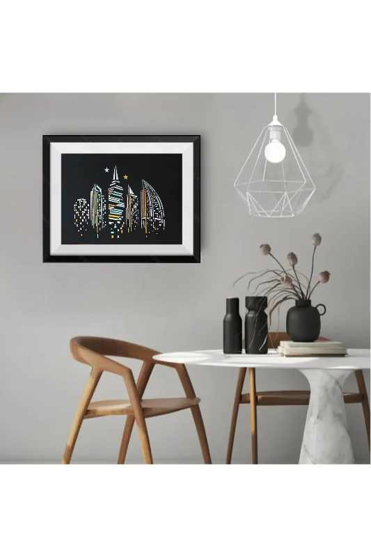 Şehrin Kuleleri Embroidery Art İllüstrasyon Nakış işleme Tablo