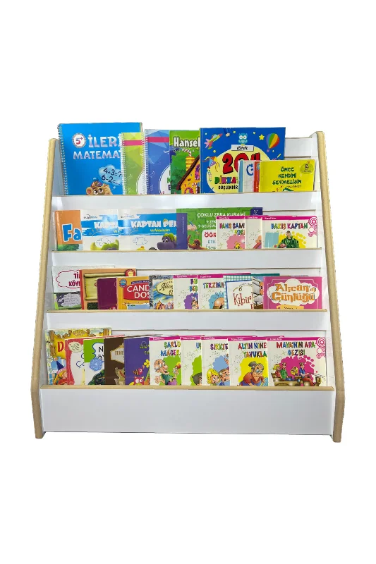 Melis 4 Raflı Kitaplık - Montessori Kitaplık - Çocuk Odası Kitap Rafı - Yerden Kitaplık