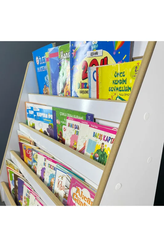 Melis 4 Raflı Kitaplık - Montessori Kitaplık - Çocuk Odası Kitap Rafı - Yerden Kitaplık