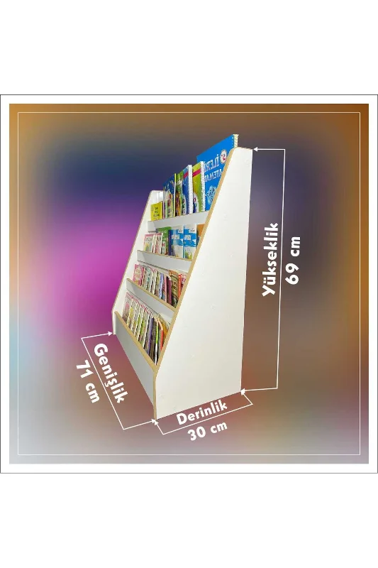 Melis 4 Raflı Kitaplık - Montessori Kitaplık - Çocuk Odası Kitap Rafı - Yerden Kitaplık