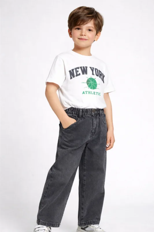 Erkek Çocuk Koyu Gri Jogger Lastikli Kot Pantolon