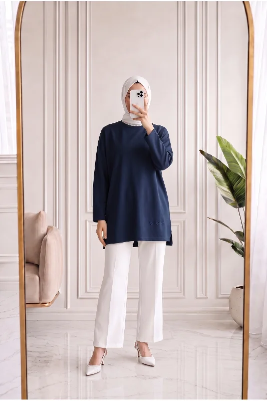 Mahay Kalp Nakışlı Yırtmaçlı Tunik-SS13074 Lacivert