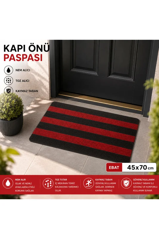 Delta CC004A Kırmızı Siyah Kaymaz Taban Nem Alıcı Toz Alıcı Kapı Önü Paspası UV Dayanıklı 45x70 cm