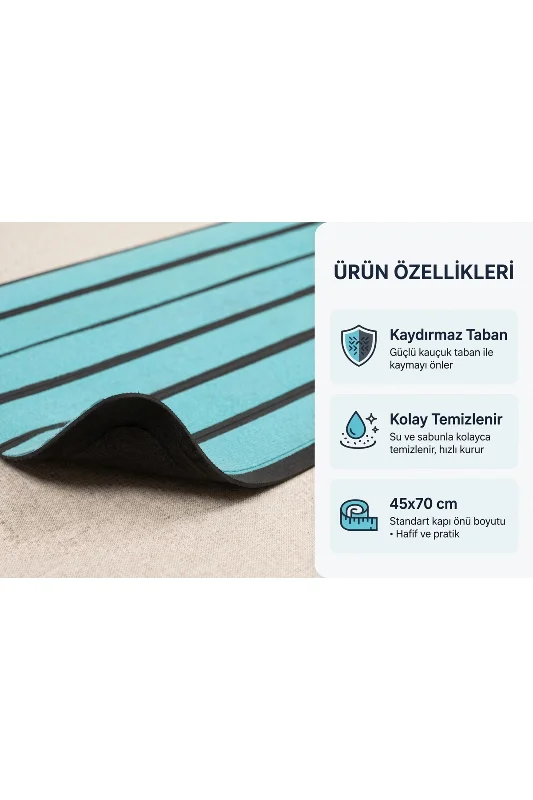 Delta CC007A Turkuaz Çizgili Kaymaz Taban Su Geçirmez Yıkanabilir Kapı Önü Paspası 45x70 cm – 4. görsel