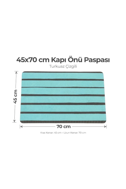 Delta CC007A Turkuaz Çizgili Kaymaz Taban Su Geçirmez Yıkanabilir Kapı Önü Paspası 45x70 cm – 3. görsel