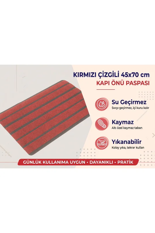 Delta CC010A Bordo Çizgili Kaymaz Taban Su Geçirmez Yıkanabilir Kapı Önü Paspası 45x70 cm – 4. görsel