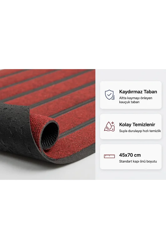 Delta CC010A Bordo Çizgili Kaymaz Taban Su Geçirmez Yıkanabilir Kapı Önü Paspası 45x70 cm – 2. görsel