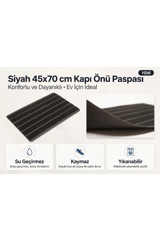 Delta CC006A Kaymaz Taban Siyah Desenli Nem Alıcı Toz Alıcı Kapı Önü Paspası UV Dayanıklı 45x70 – 2. görsel