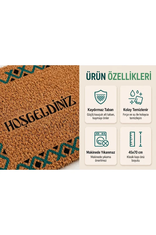 Coco CC015A Hoşgeldiniz Desenli Kalın Kaymaz Taban Nem Alıcı Şık Tasarım Kapı Önü Paspası 45x75 cm – 4. görsel