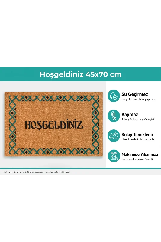 Coco CC015A Hoşgeldiniz Desenli Kalın Kaymaz Taban Nem Alıcı Şık Tasarım Kapı Önü Paspası 45x75 cm – 3. görsel