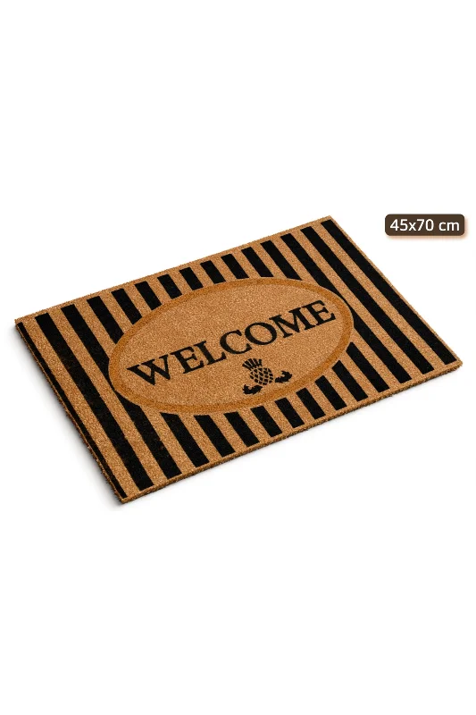 Coco CC012A Welcome Desenli Çizgili Kalın Kaymaz Taban Nem Alıcı Şık Tasarım Kapı Önü Paspası 45x75 – 2. görsel