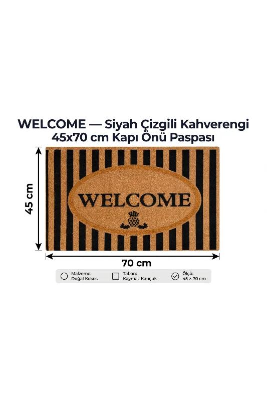 Coco CC012A Welcome Desenli Çizgili Kalın Kaymaz Taban Nem Alıcı Şık Tasarım Kapı Önü Paspası 45x75 – 3. görsel