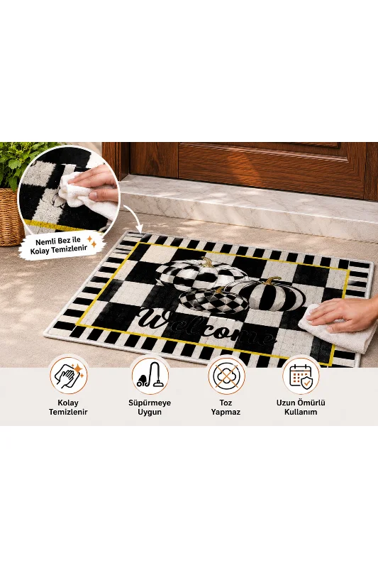Esse Balkabağı Desenli Welcome Kapı Önü Paspası Kaymaz Taban Dekoratif Paspas 40x60 cm – 2. görsel