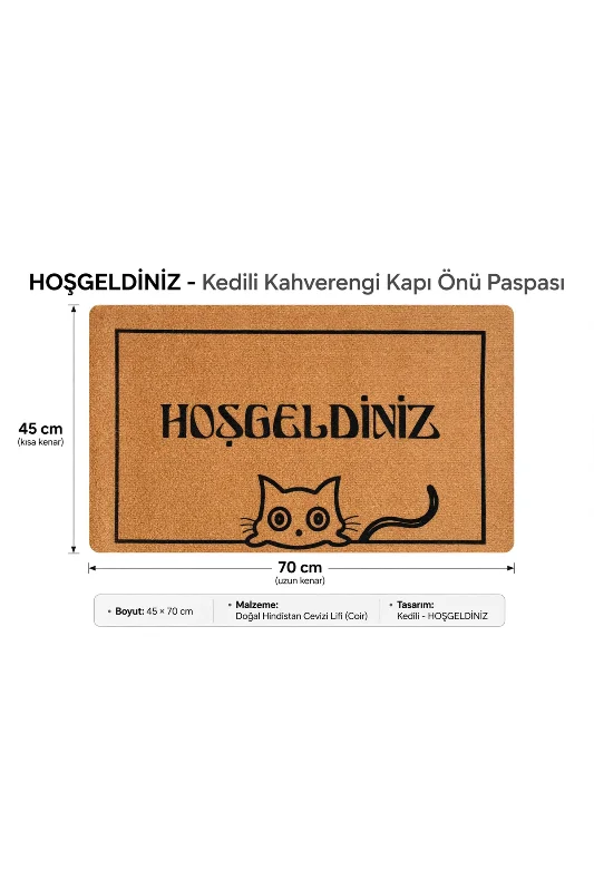Coco CC013A Kedili Hoşgeldiniz Desenli Kalın Kaymaz Taban Nem Alıcı Şık Kapı Önü Paspası 45x75 cm – 2. görsel